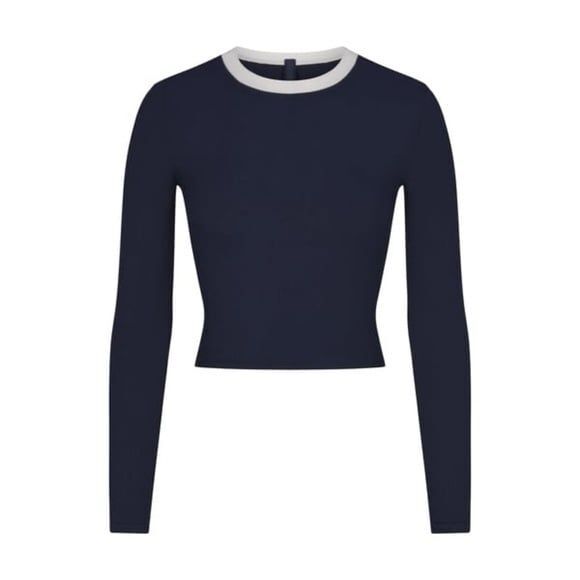 Skims Soft Lounge Ringer Long Sleeve Crop Top Navy Multi Size 2X - Picture 1 of 10